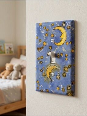 Moon and Stars Light Switch Cover/ hand crafted